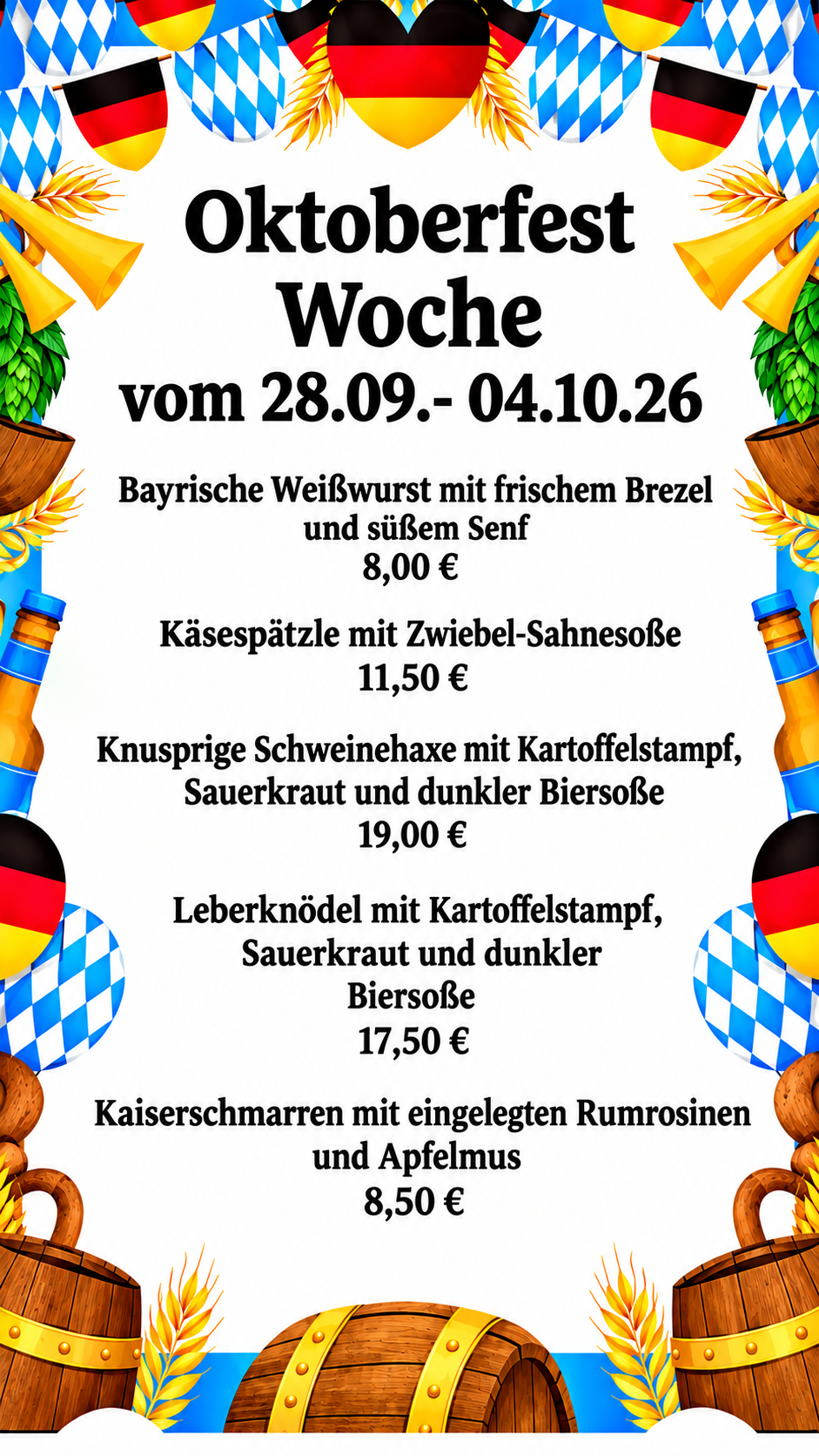 Oktoberfest Woche bei Rhein-Main-Terrasse Menü